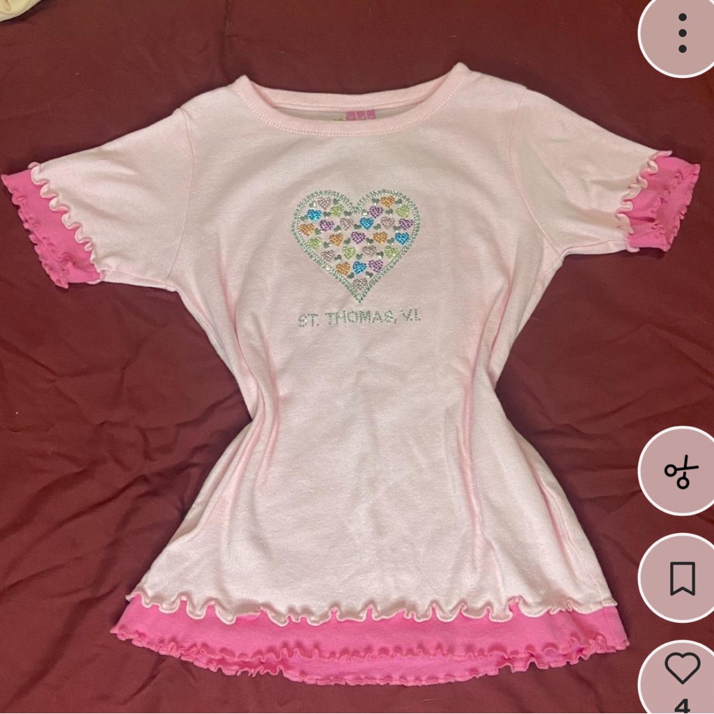 St Thomas Y2k Pink Ruffle Baby Tee With Embellished Hearts Brand Lat